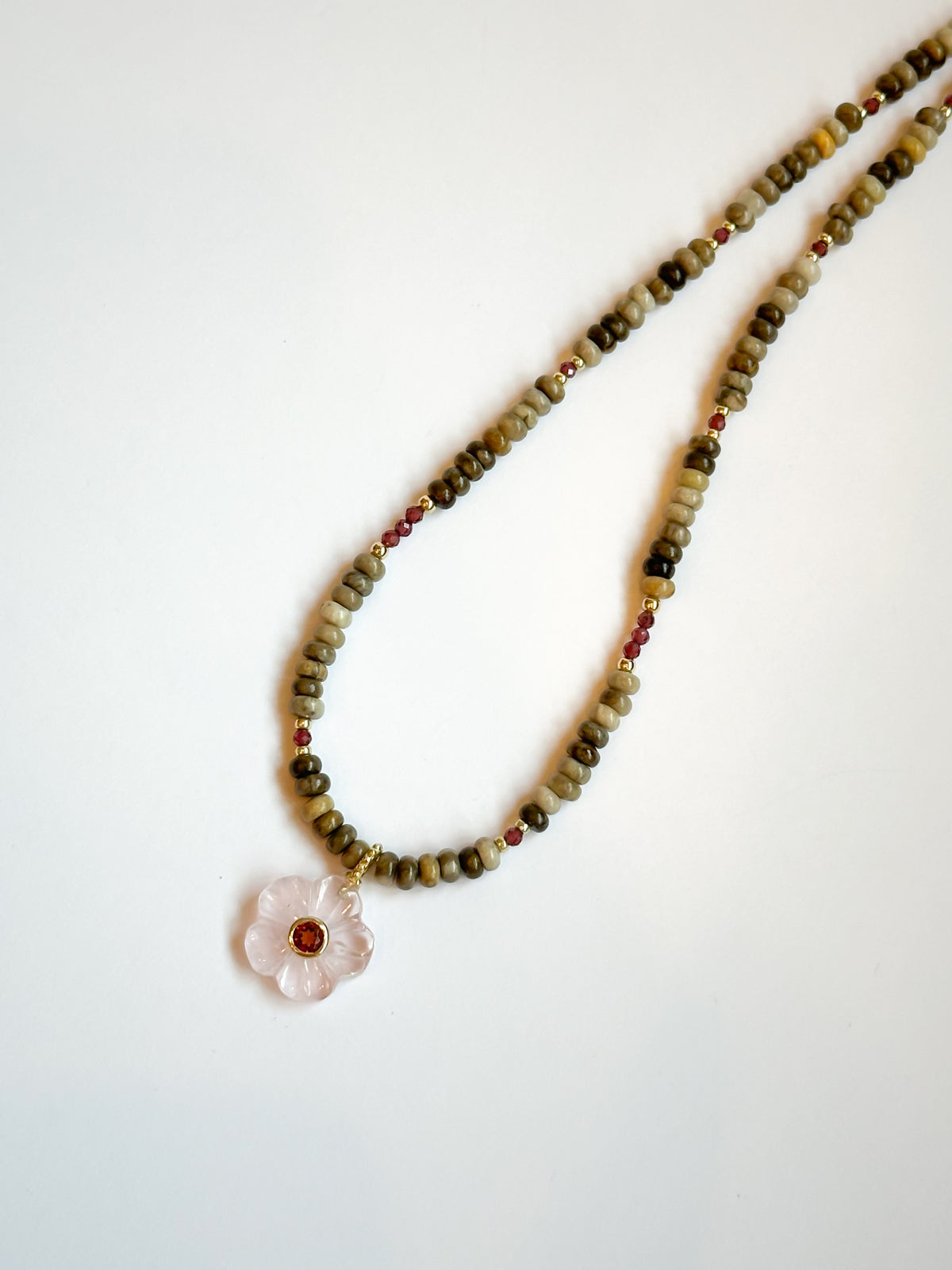 Jasper and Rose Quartz Flower Necklace