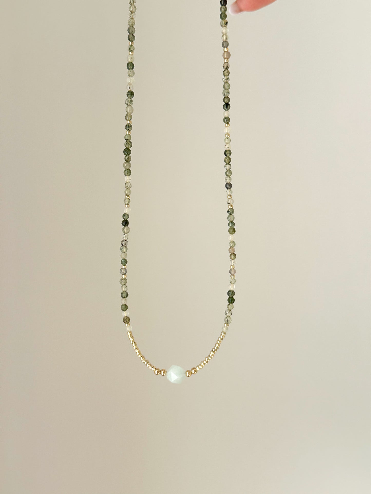 Green Quartz with Aquamarine Pendant