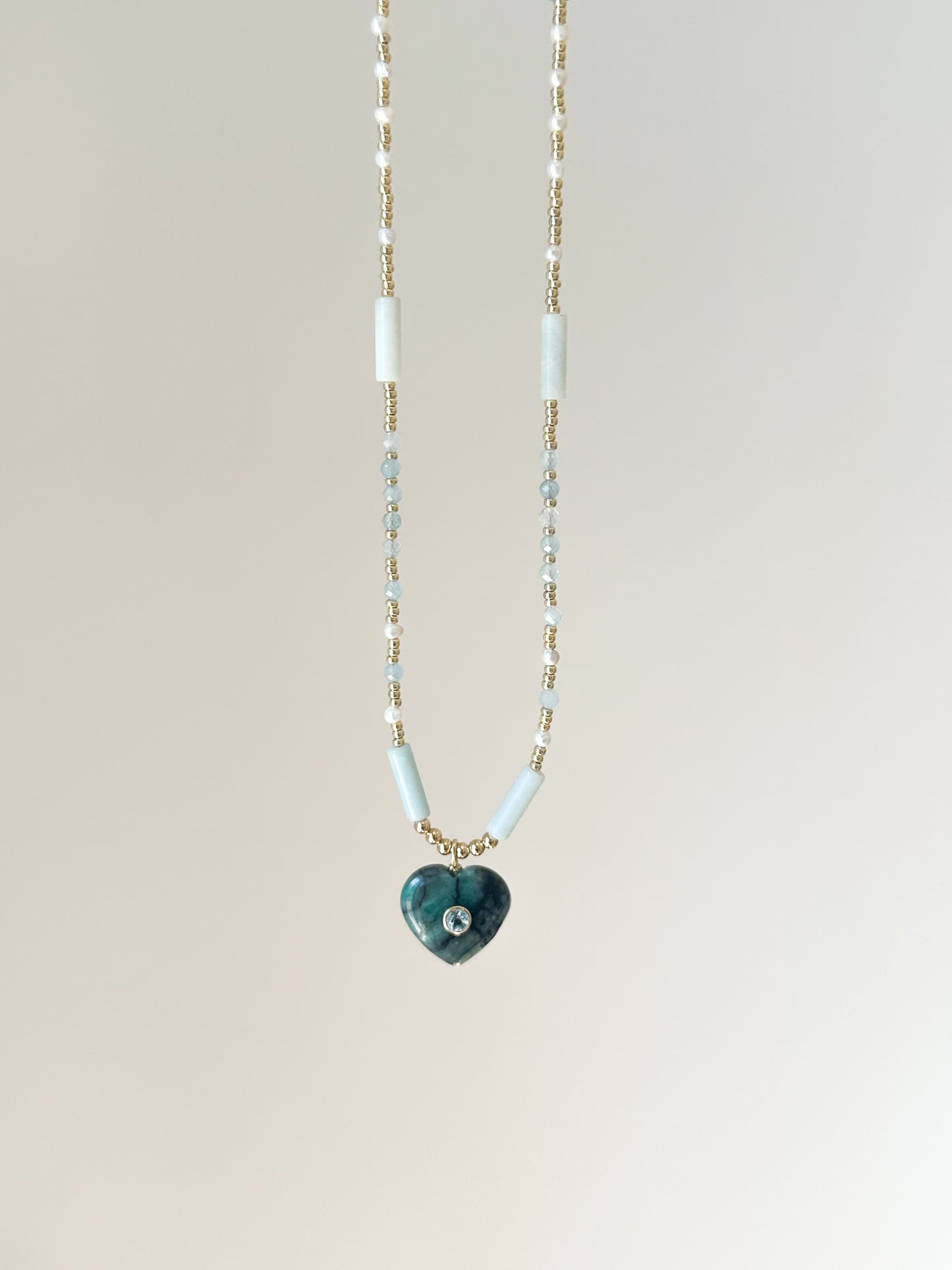 Emerald Heart with Aquamarine and Jade