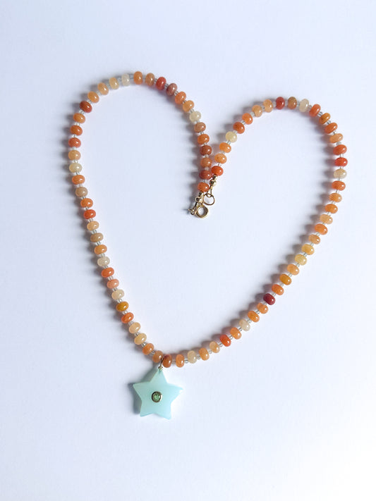 Red Aventurine with Chalendony Star Pendant