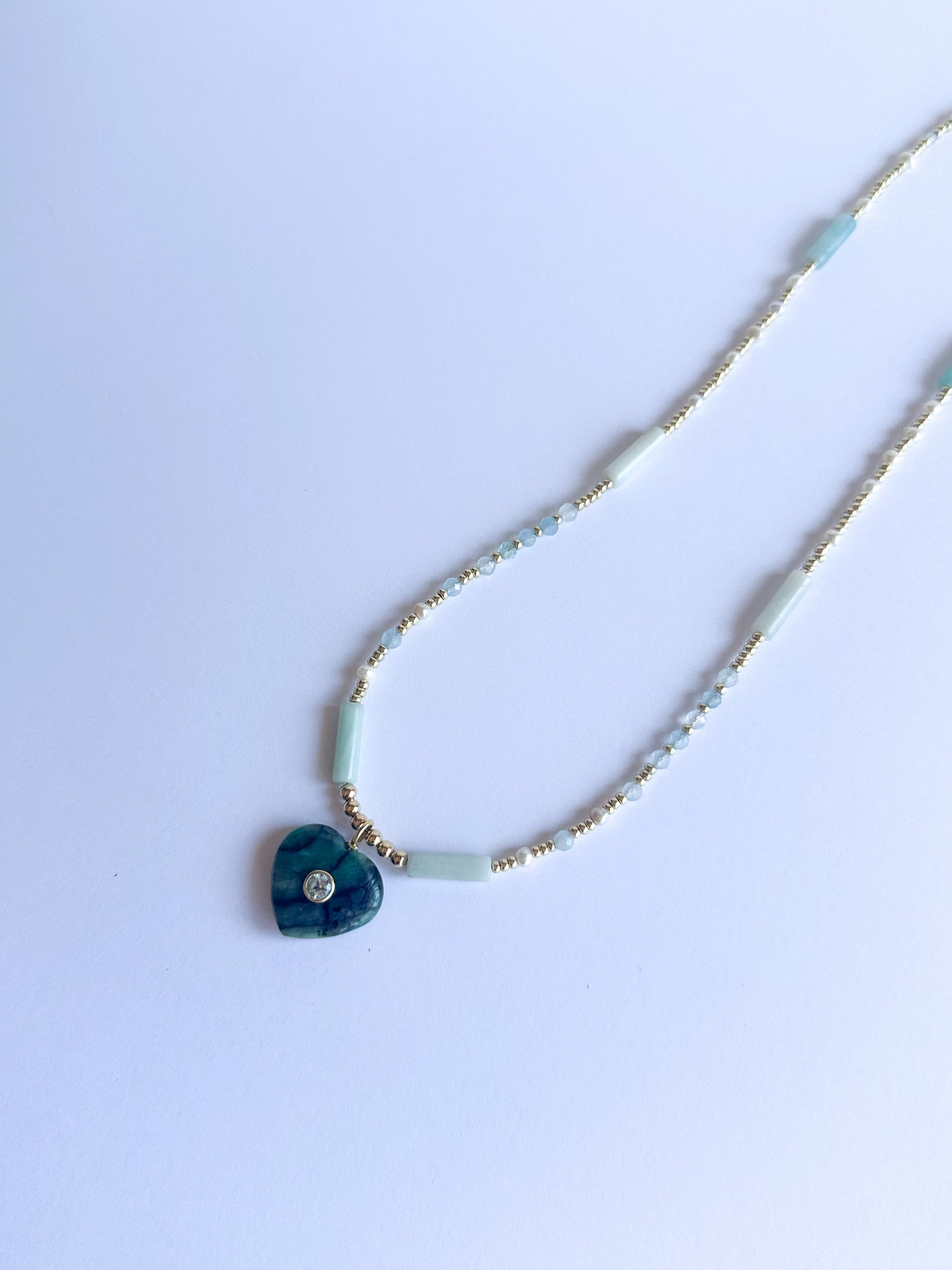 Emerald Heart with Aquamarine and Jade