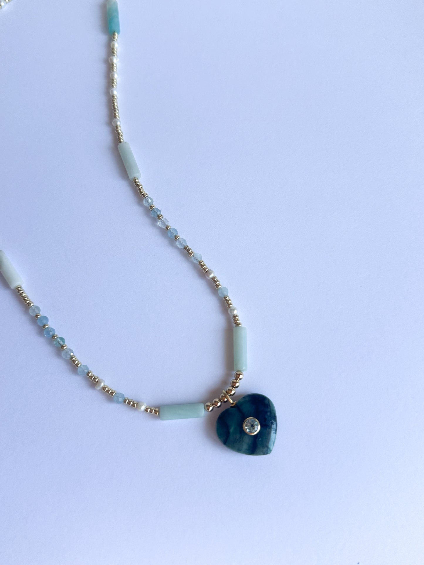 Emerald Heart with Aquamarine and Jade