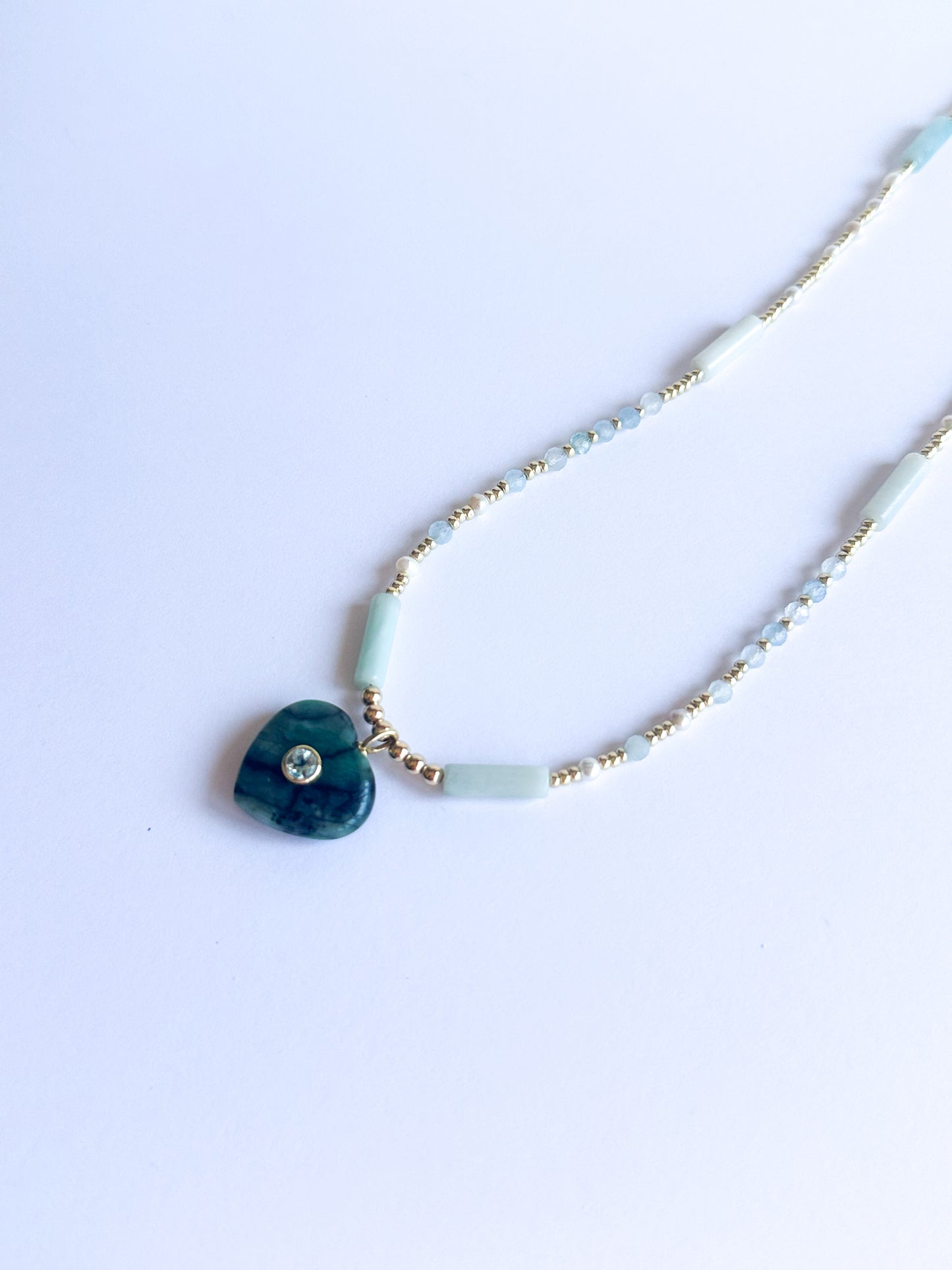 Emerald Heart with Aquamarine and Jade