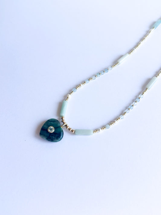 Emerald Heart with Aquamarine and Jade
