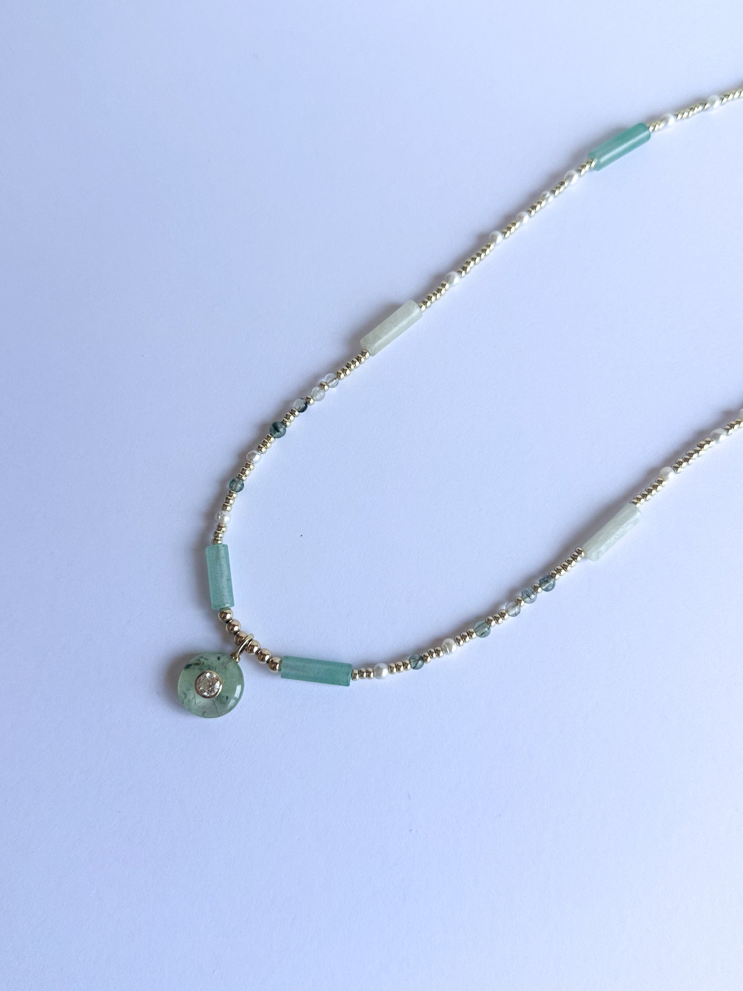 Prehnite Smokey Quartz Pendant with Jade
