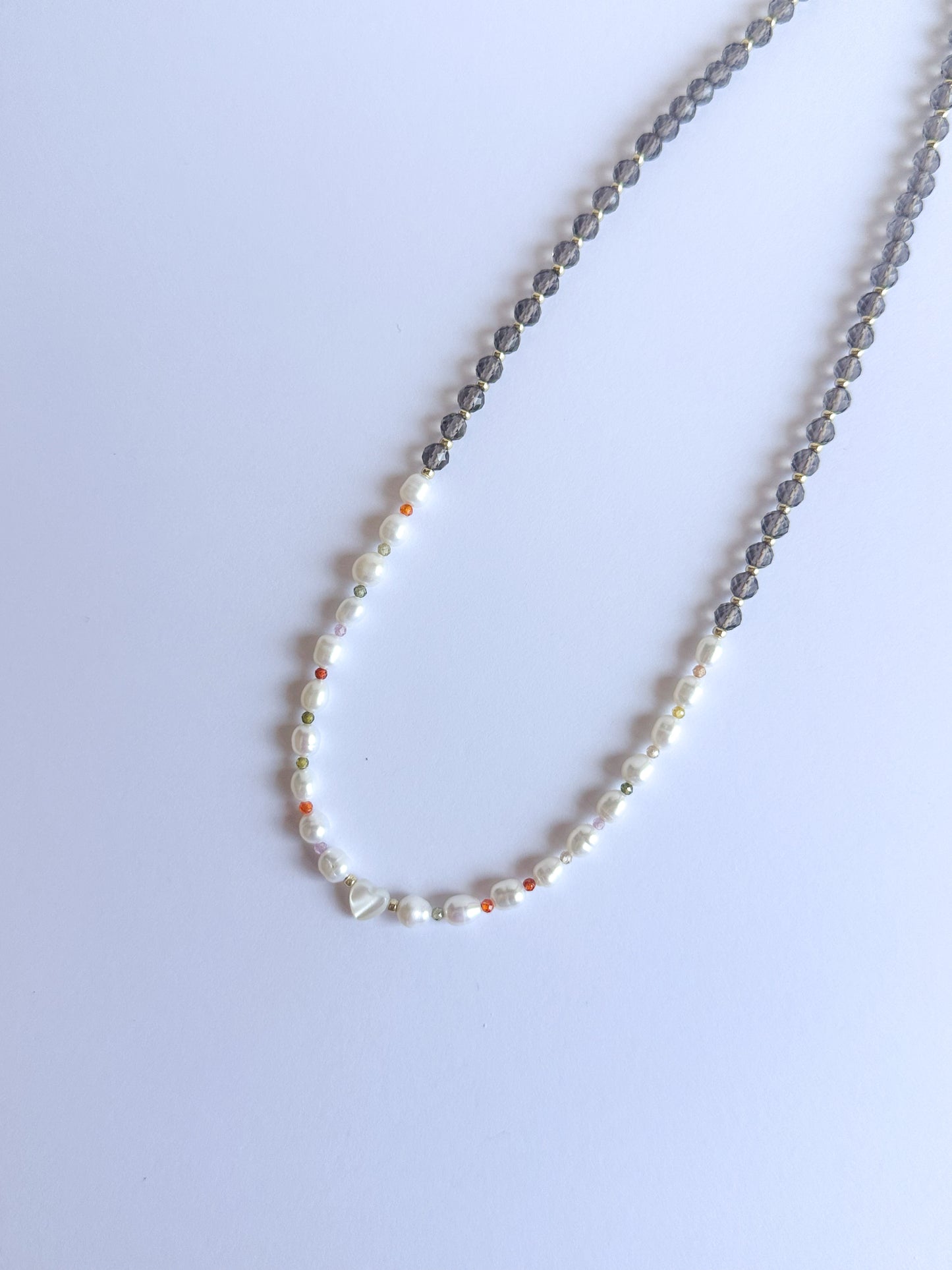 Mother of Pearl Heart with Pearls and Smokey Quartz