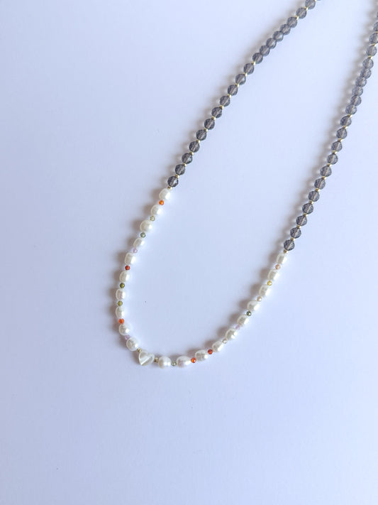 Mother of Pearl Heart with Pearls and Smokey Quartz