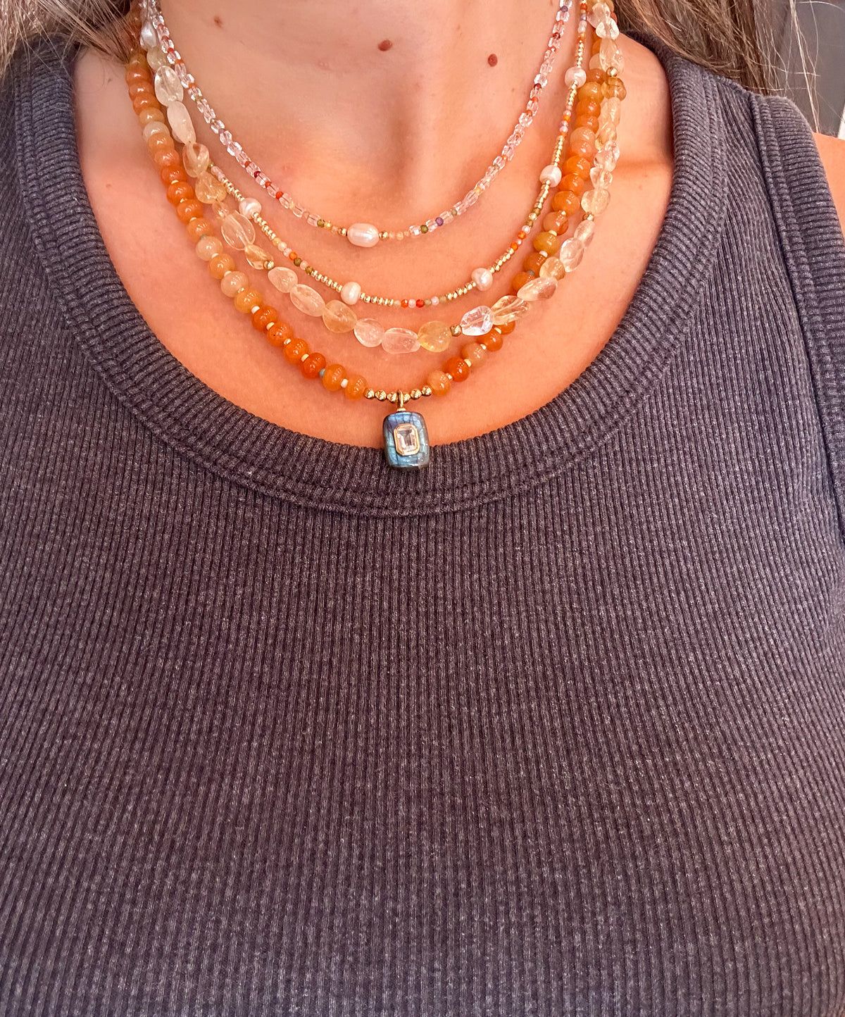 Firey Orange Aventurine with Smokey Quartz