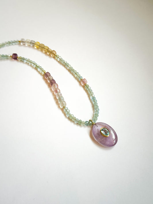 Amethyst and Aquamarine Mixed Gem Necklace
