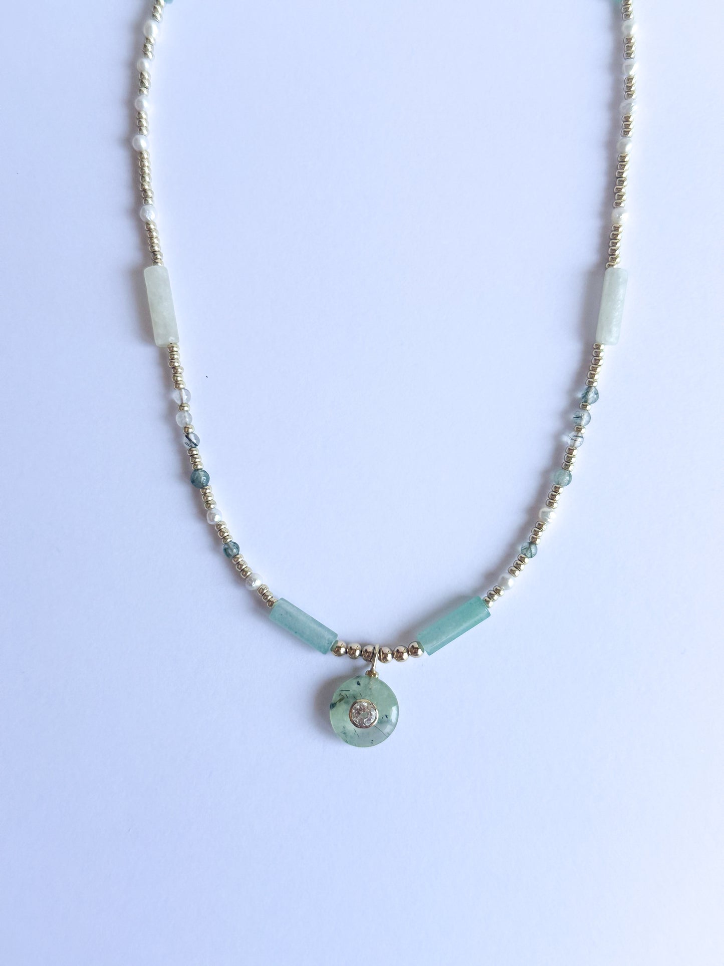 Prehnite Smokey Quartz Pendant with Jade
