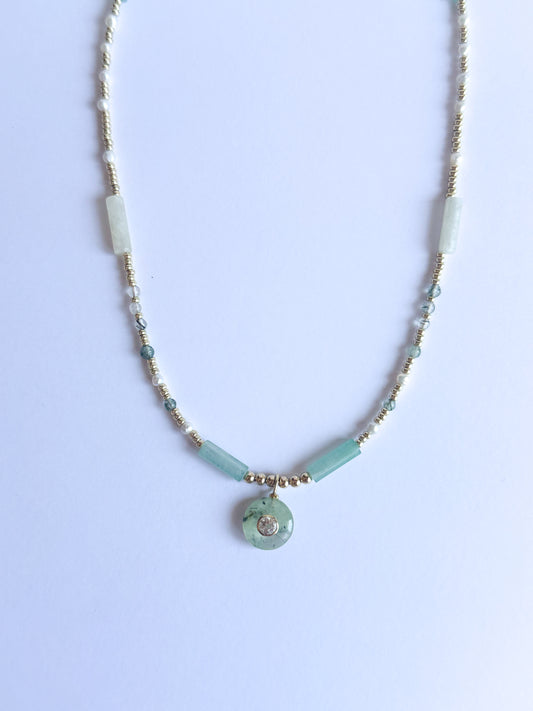 Prehnite Smokey Quartz Pendant with Jade
