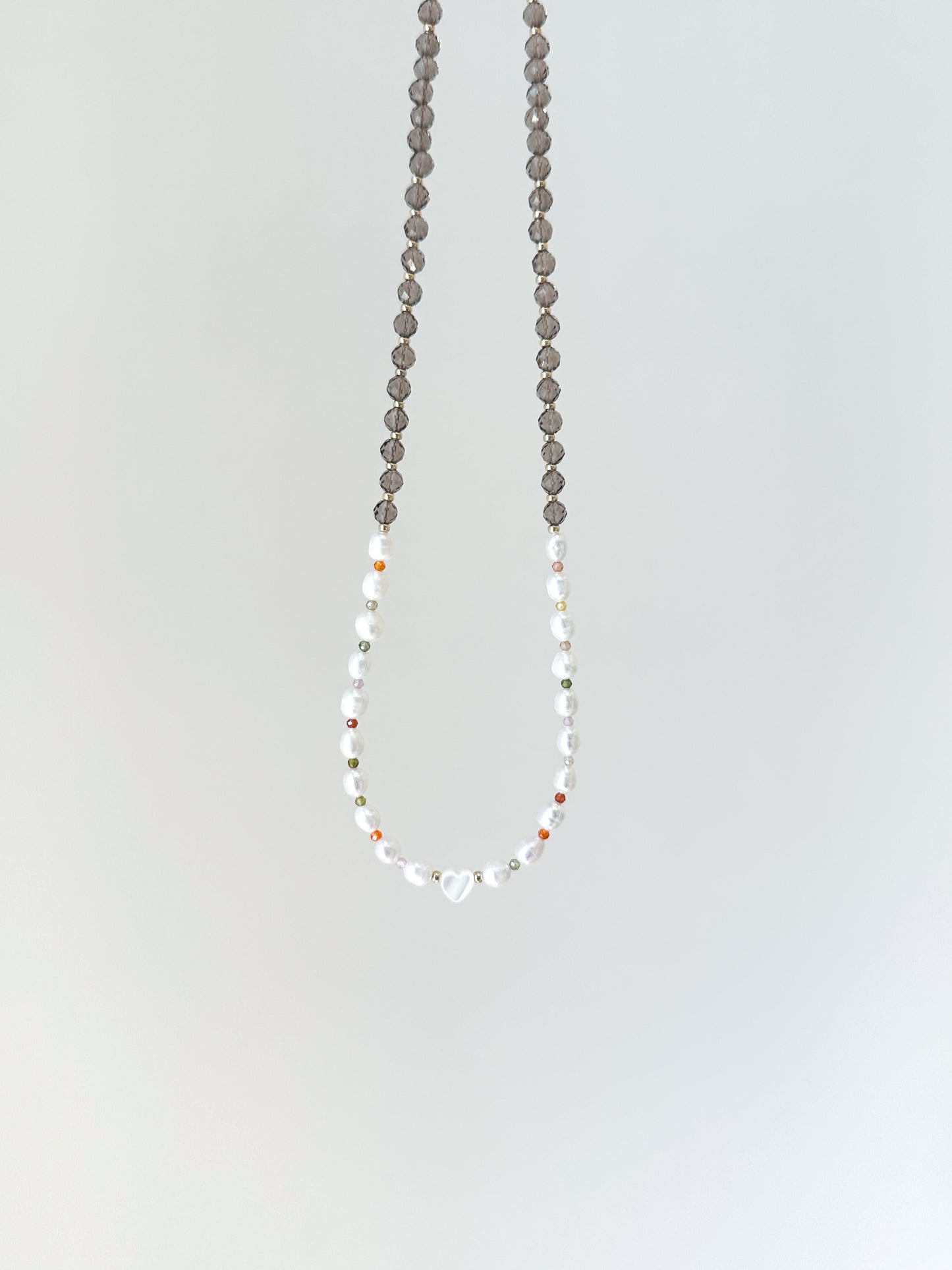 Mother of Pearl Heart with Pearls and Smokey Quartz