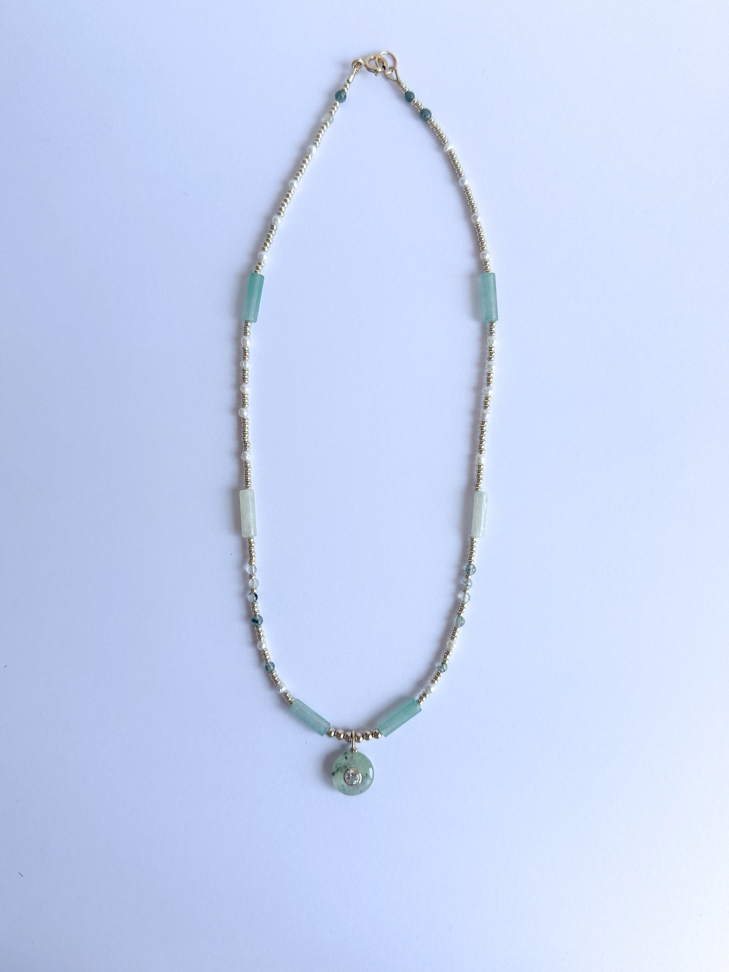 Prehnite Smokey Quartz Pendant with Jade