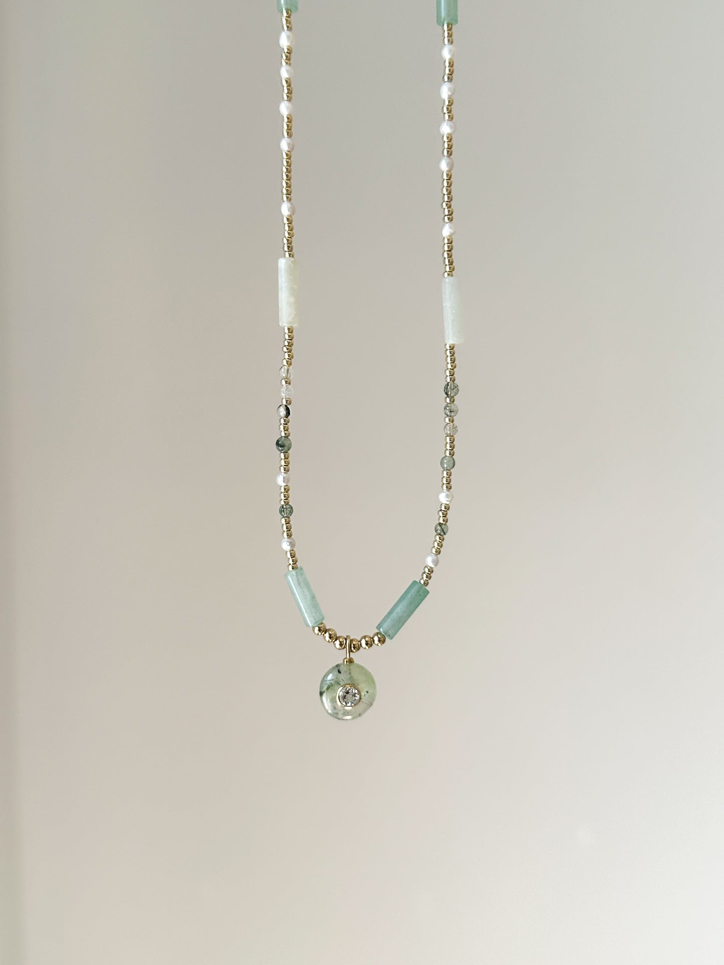 Prehnite Smokey Quartz Pendant with Jade
