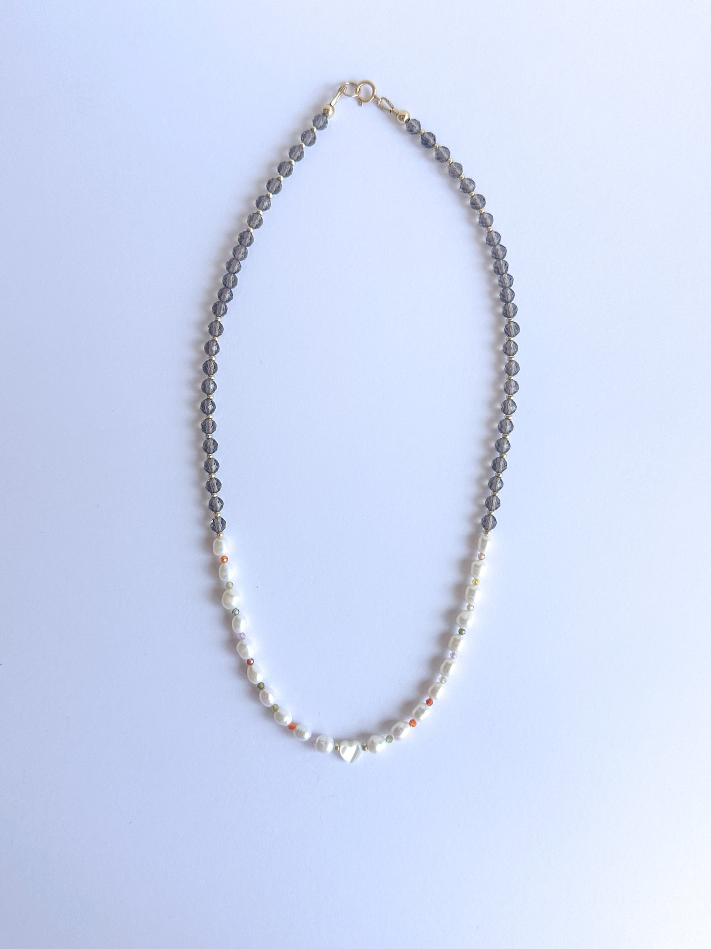 Mother of Pearl Heart with Pearls and Smokey Quartz