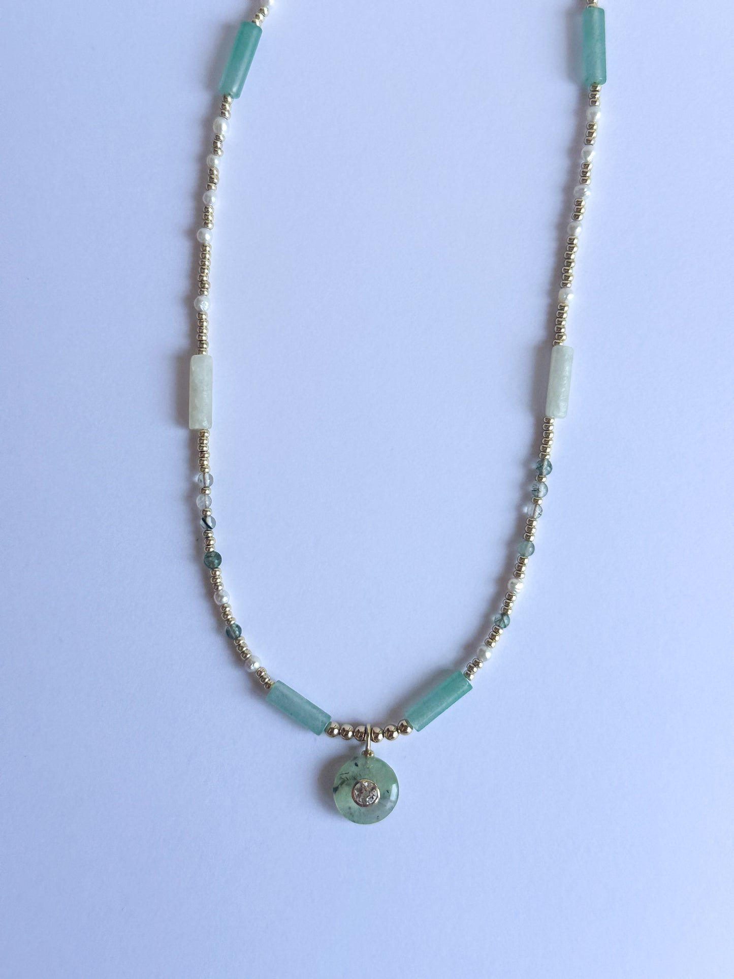 Prehnite Smokey Quartz Pendant with Jade