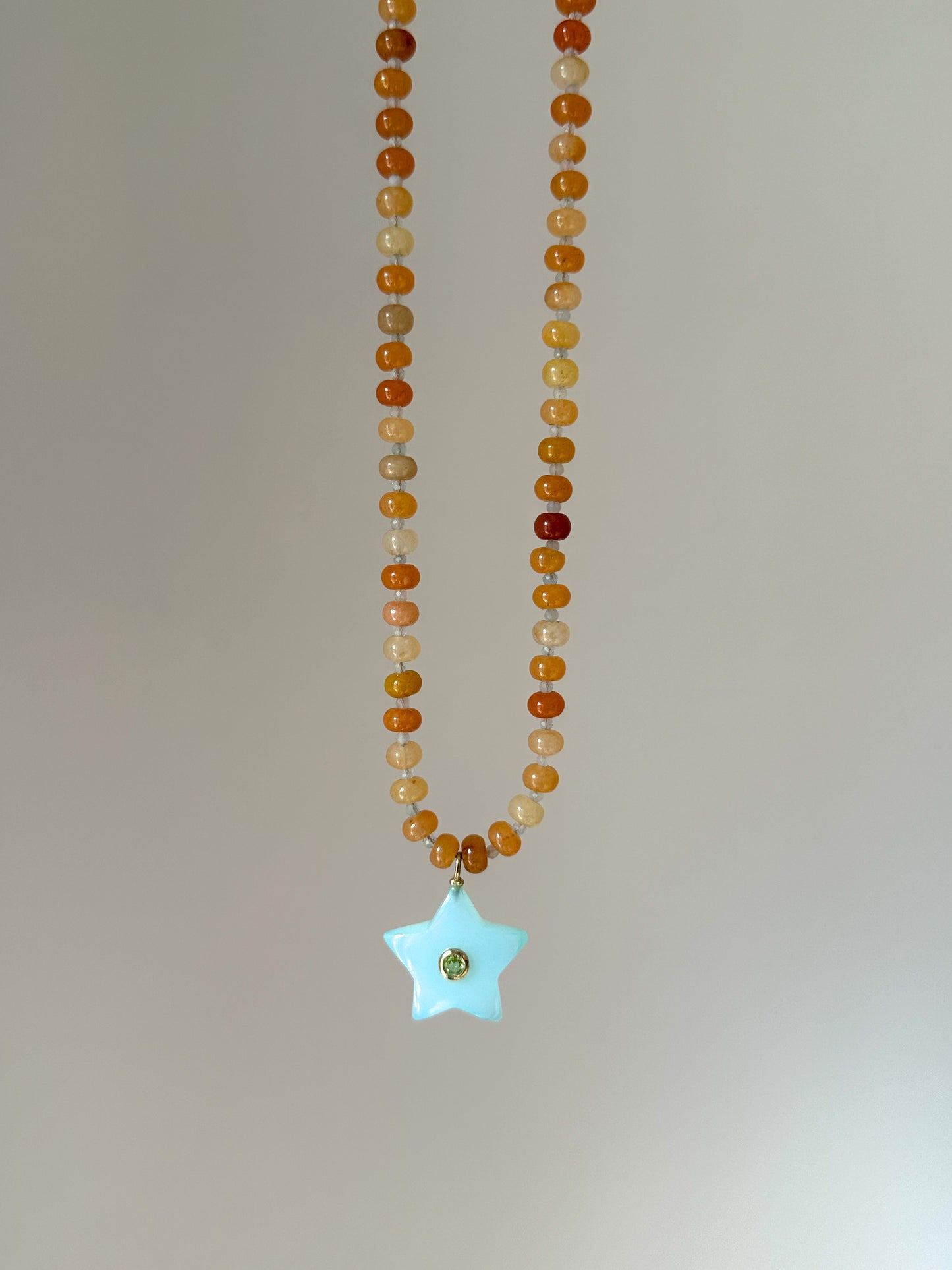 Red Aventurine with Chalendony Star Pendant
