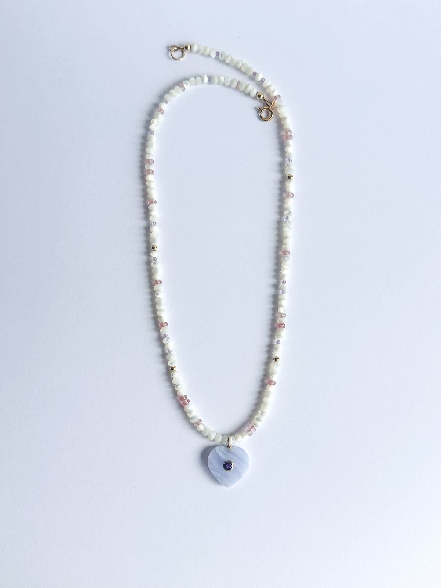 Lace Agate Marbling Heart with Mother of Pearl Gems