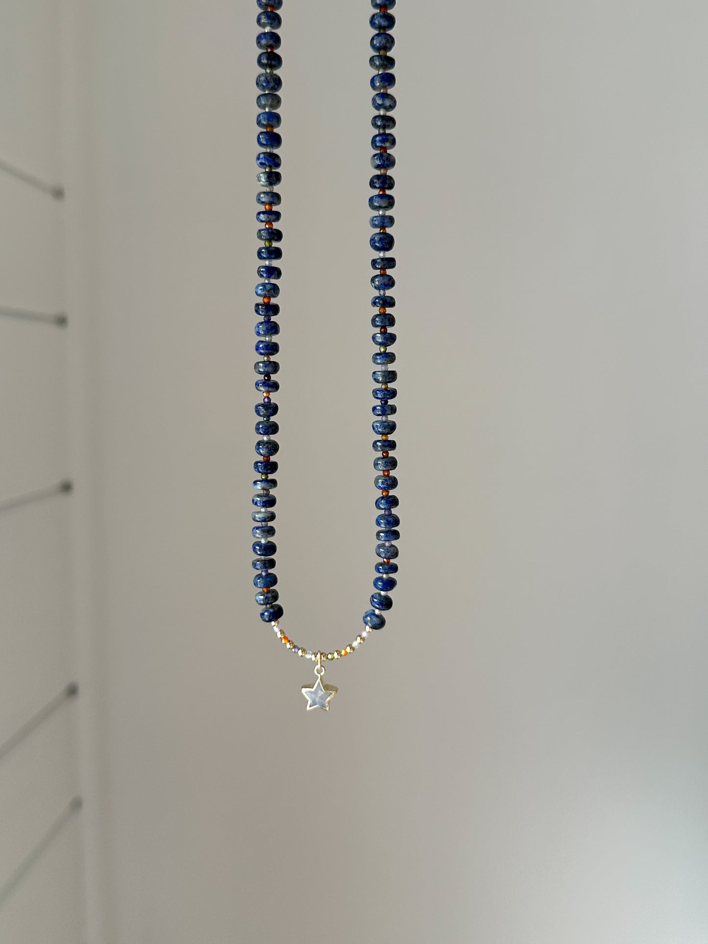 Blue Lapis with Moonstone heart and rainbows