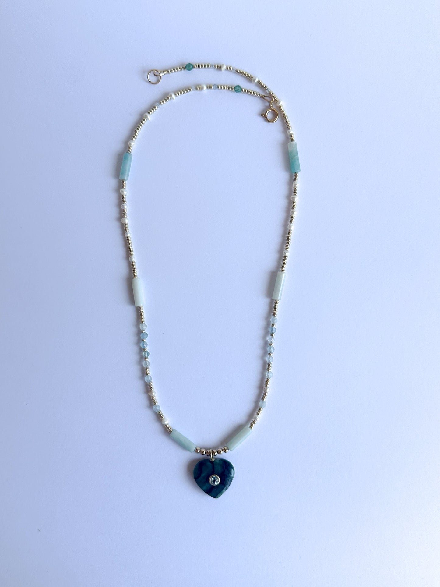 Emerald Heart with Aquamarine and Jade