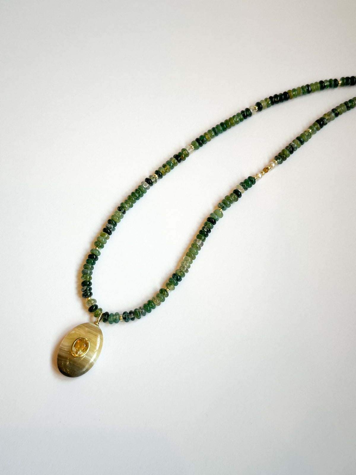 Green moss agate with Citrine Pendant