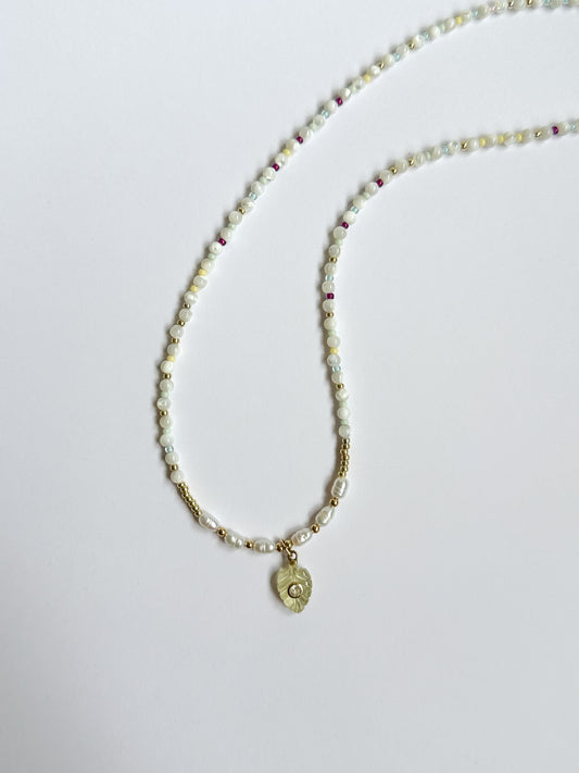 Moonstones with Carved Leaf Pendant
