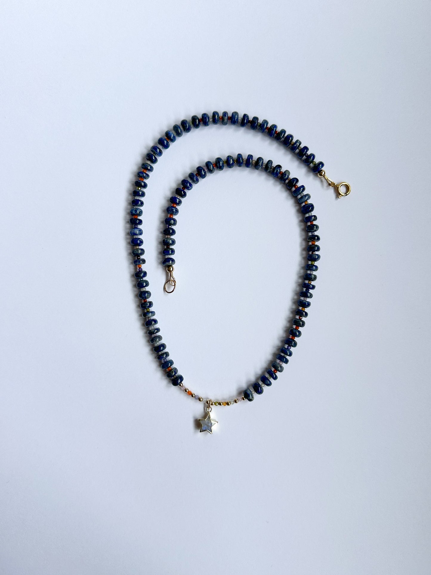 Blue Lapis with Moonstone heart and rainbows