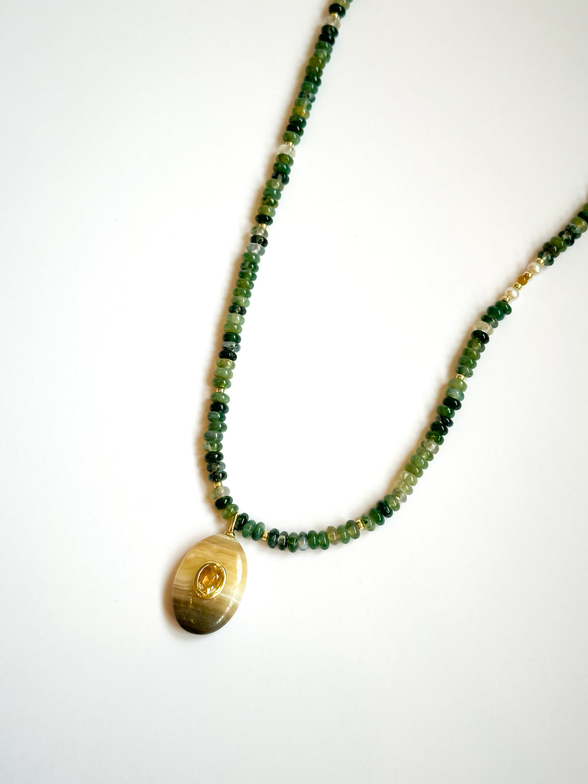 Green moss agate with Citrine Pendant