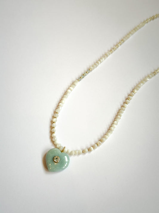 Aquamarine heart and moonstone