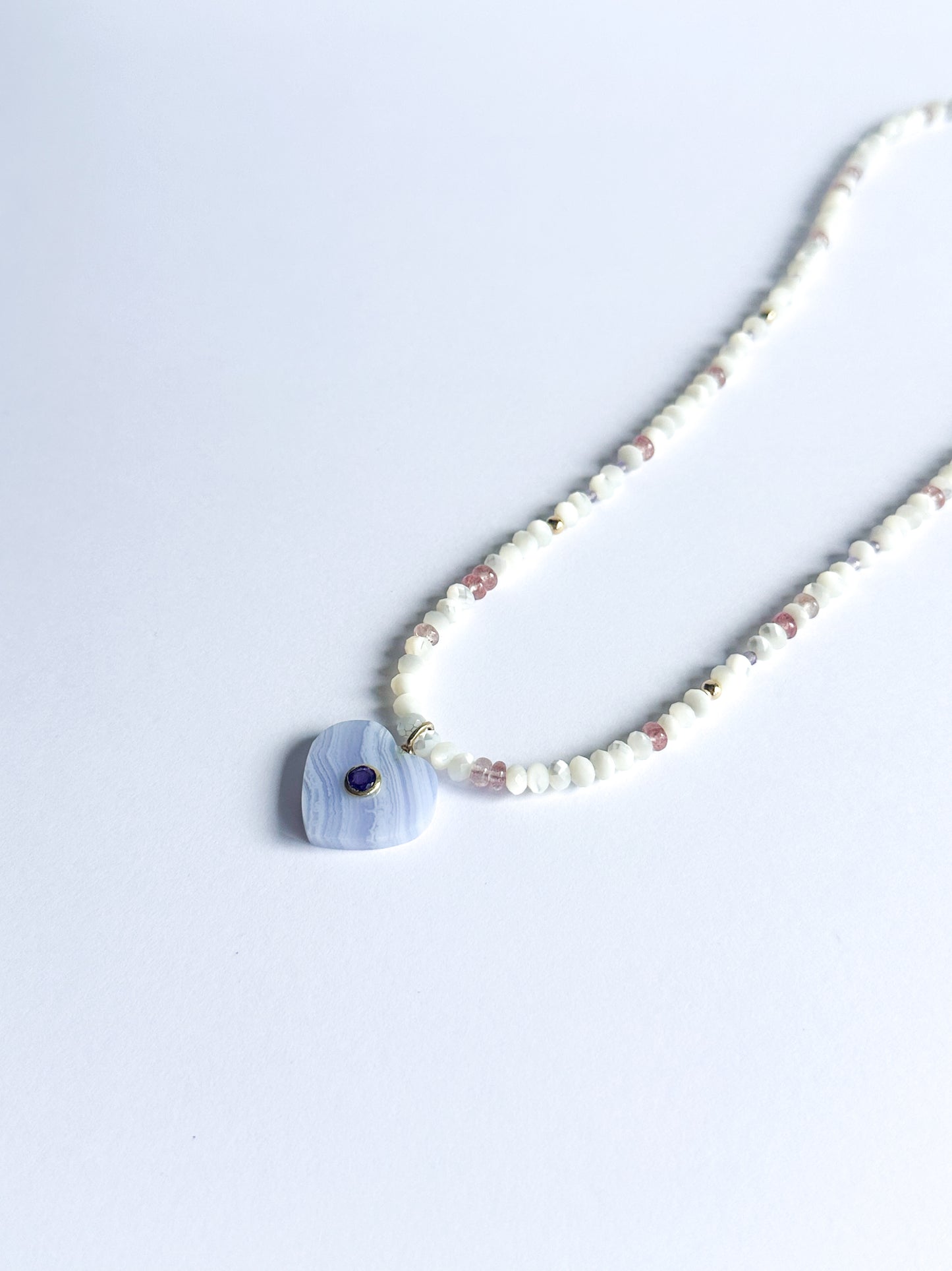 Lace Agate Marbling Heart with Mother of Pearl Gems